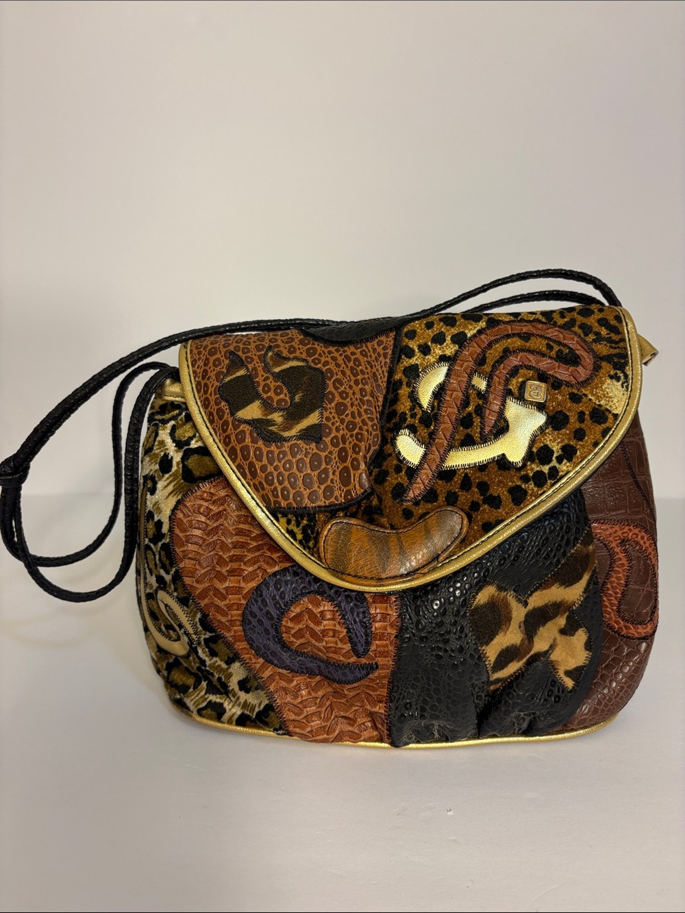 NAS Bag Korea - 80’s Vintage Patchwork Animal-Print Crossbody Bag w/ Gold Trim